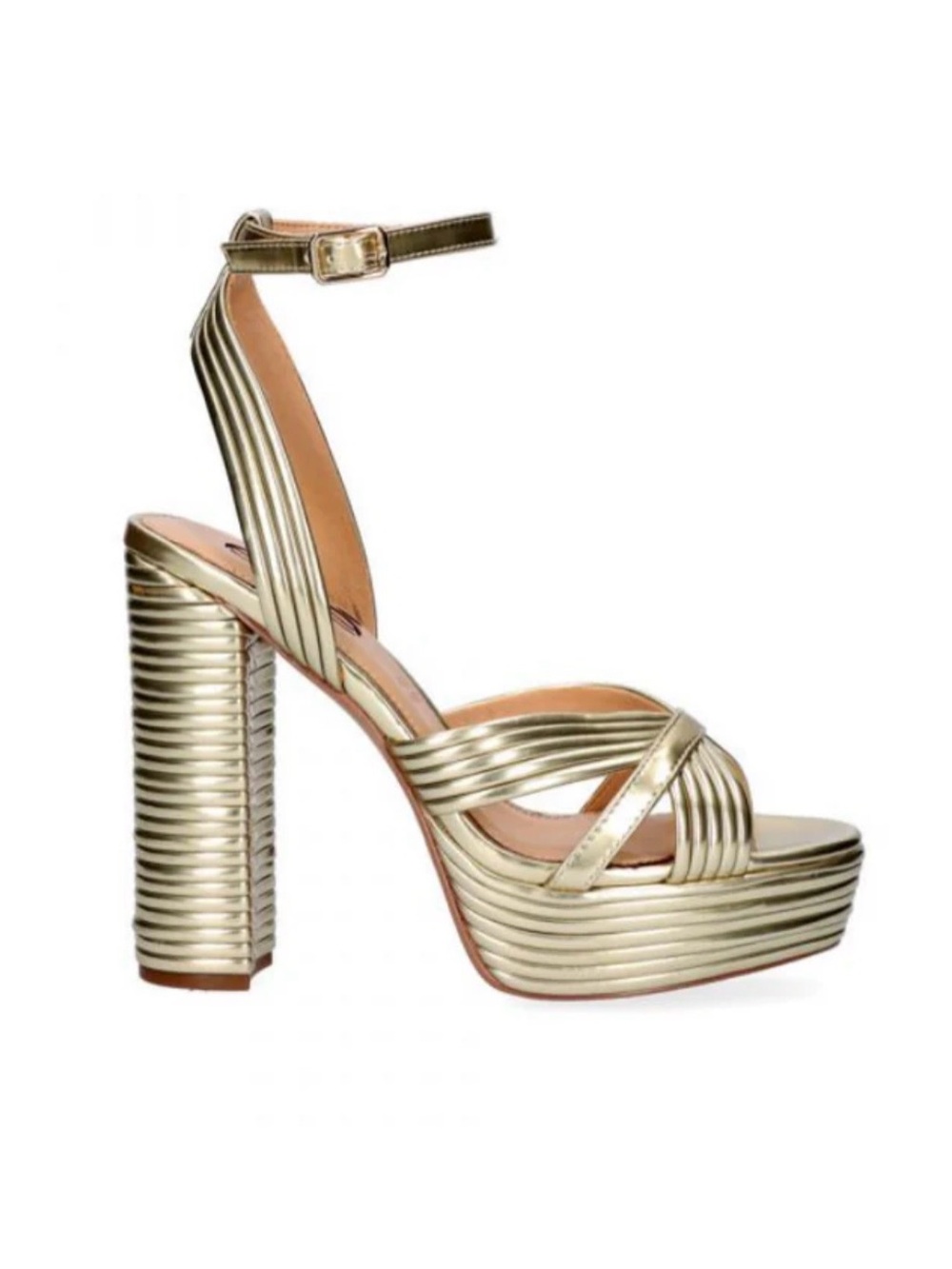 Metallic Gold Platform Ankle-Strap High Heel Sandal